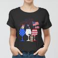 Cat 4Th Of July Costume Red White Blue Wine Glasses Funny Women T-shirt