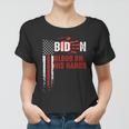 Funny Anti Biden Blood On His Hands Anti Joe Biden Bloody Handprint Usa Flag Women T-shirt