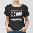 Funny Anti Biden Everything Woke Turns To Shit American Flag Women T-shirt