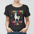 Llama Birthday Party Llamazing Gift Girl Rainbow Hearts Gift Women T-shirt