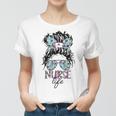 Nurse Life Leopard Messy Bun Hair Healthcare Flower Glasses  Women T-shirt