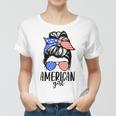 American Girl Messy Hair Bun Usa Flag Patriotic 4Th Of July Women T-shirt