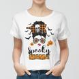 Spooky Mama Messy Bun For Halloween Messy Bun Mom Monster Women T-shirt