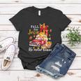 Funny Fall For Jesus He Never Leaves Autumn Christian Graphic Design Printed Casual Daily Basic Women T-shirt Personalized Gifts