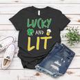 Lucky And Lit St Patricks Day Graphic Design Printed Casual Daily Basic Women T-shirt Personalized Gifts