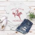 Retro Cowboy Hold Your Horse Rodeo Wild West Country Cowgirl Women T-shirt Personalized Gifts