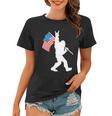 Funny Bigfoot 4Th Of July Rock And Roll Usa Flag For Sasquatch Believers Women T-shirt