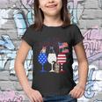 Cat 4Th Of July Costume Red White Blue Wine Glasses Funny Youth T-shirt