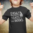 Easily Distracted By Cats And Books Funny Book Lover Youth T-shirt