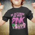 In October We Wear Pink Breast Cancer Halloween Monsters Youth T-shirt
