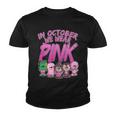 In October We Wear Pink Breast Cancer Halloween Monsters Youth T-shirt