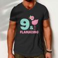 Funny Flamingo Girl Birthday Party 9 Years Old Men V-Neck Tshirt