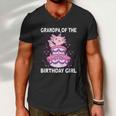 Funny Grandpa Of The Birthday Axolotl Bday Men V-Neck Tshirt