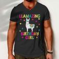 Llama Birthday Party Llamazing Gift Girl Rainbow Hearts Gift Men V-Neck Tshirt