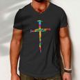 Rainbow Funny Christian Jesus Nail Cross Tie Dye Bible Men V-Neck Tshirt