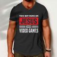 This Boy Runs On Jesus And Video Games Christian Men V-Neck Tshirt