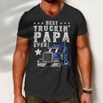 Trucker Trucking Papa Shirt Fathers Day Trucker Apparel Truck Driver Men V-Neck Tshirt