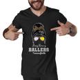 Busy Raising Ballers Mom Of Both Baseball Softball Messy Bun Sticker Features De Men V-Neck Tshirt