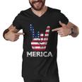 Retro Usa 4Th Of July Vintage American Flag Merica Rock Sign Men V-Neck Tshirt