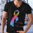 Autism Awareness Sparkle Glitter Ribbon Tshirt Men V-Neck Tshirt