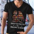 Easily Distracted By Dragon And Books Nerds Meaningful Gift Men V-Neck Tshirt