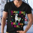 Llama Birthday Party Llamazing Gift Girl Rainbow Hearts Gift Men V-Neck Tshirt