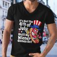 Mens Funny 4Th Of July Hot Dog Wiener Comes Out Adult Humor Gift Men V-Neck Tshirt