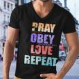 Pray Obey Love Repeat Christian Bible Quote Men V-Neck Tshirt