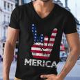 Retro Usa 4Th Of July Vintage American Flag Merica Rock Sign Men V-Neck Tshirt