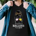 Busy Raising Ballers Mom Of Both Baseball Softball Messy Bun Sticker Features De Men V-Neck Tshirt