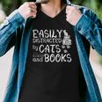 Easily Distracted By Cats And Books Funny Book Lover Men V-Neck Tshirt
