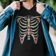 Halloween Day Of Dead Skeleton Flowers Decorated Men V-Neck Tshirt