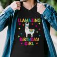 Llama Birthday Party Llamazing Gift Girl Rainbow Hearts Gift Men V-Neck Tshirt