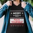 Merry Go FCk Yourself Ugly Christmas Sweater Men V-Neck Tshirt