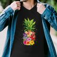 Pineapple Flowers Aloha Hawaii Vintage Hawaiian Floral Women Men V-Neck Tshirt