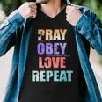 Pray Obey Love Repeat Christian Bible Quote Men V-Neck Tshirt