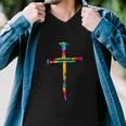 Rainbow Funny Christian Jesus Nail Cross Tie Dye Bible Men V-Neck Tshirt