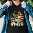 Vintage Best Cat Dad Ever American Flag Us Funny Fathers Day Men V-Neck Tshirt