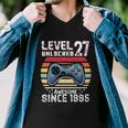 Vintage Video Gamer Birthday Level 27 Unlocked 27Th Birthday Men V-Neck Tshirt