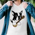 Funny Boston Terrier Dog Playing Banjo Men V-Neck Tshirt