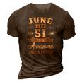51 Years Awesome Vintage June 1972 51St Birthday 3D Print Casual Tshirt Brown