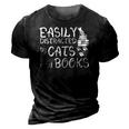Easily Distracted By Cats And Books Funny Book Lover 3D Print Casual Tshirt Vintage Black