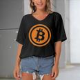 Bitcoin Logo Emblem Cryptocurrency Blockchains Bitcoin Women's Bat Sleeves V-Neck Blouse