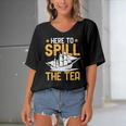 Here To Spill The Tea Usa Independence 4Th Of July Graphic Women's Bat Sleeves V-Neck Blouse