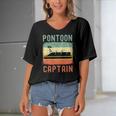 Pontoon Captain Retro Vintage Funny Boat Lake Outfit Women's Bat Sleeves V-Neck Blouse