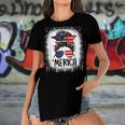 Bleached Merica 4Th Of July Girl Sunglasses Messy Bun Women's Short Sleeves T-shirt With Hem Split