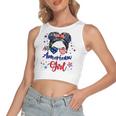 All American Girls 4Th Of July Daughter Messy Bun Usa V7 Women's Sleeveless Bow Backless Hollow Crop Top