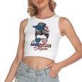 All American Mom 4Th July Messy Bun Us Flag Women's Sleeveless Bow Backless Hollow Crop Top
