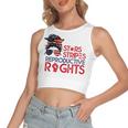 Messy Bun American Flag Pro Choice Star Stripes Equal Right V2 Women's Sleeveless Bow Backless Hollow Crop Top