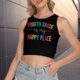 Fourth Grade Is My Happy Place 4Th Grade Teacher Team Women's Sleeveless Bow Backless Hollow Crop Top